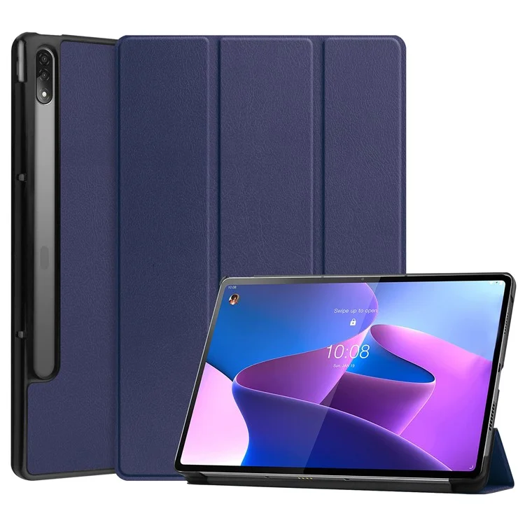 Trifold Stand Tablet Cover for Lenovo Tab P12 Pro, PU Leather + PC Protective Auto Wake/Sleep Smart Case - Black-Cellmalls
