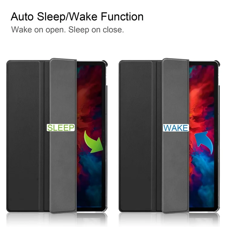 Stable Tri-fold Stand Leather Stand Tablet Case for Lenovo Tab P11 Pro TB-J706F - Black-Cellmalls