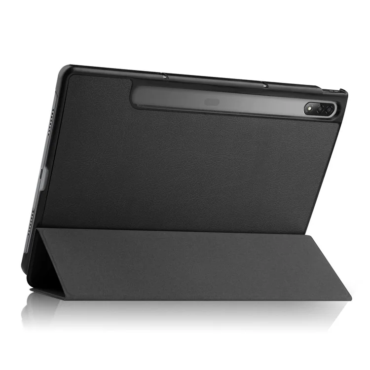 Trifold Stand Tablet Cover for Lenovo Tab P12 Pro, PU Leather + PC Protective Auto Wake/Sleep Smart Case - Black-Cellmalls