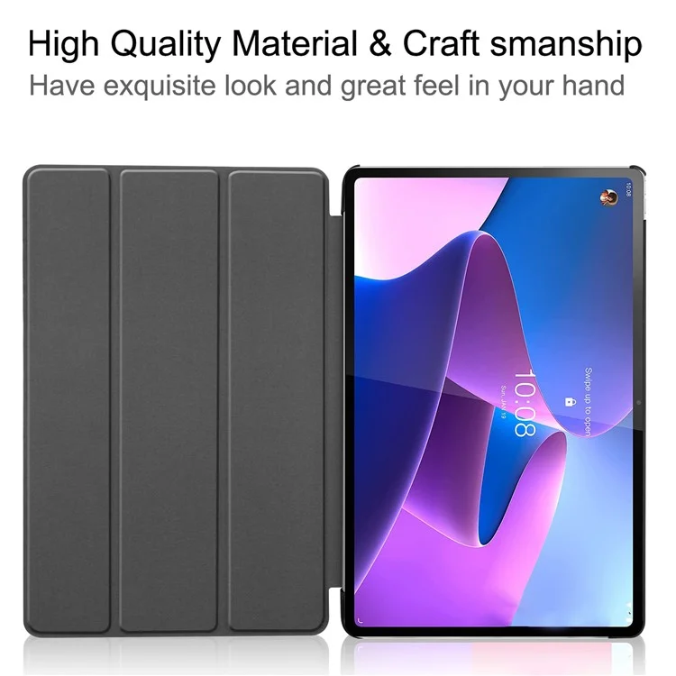 Trifold Stand Tablet Cover for Lenovo Tab P12 Pro, PU Leather + PC Protective Auto Wake/Sleep Smart Case - Black-Cellmalls