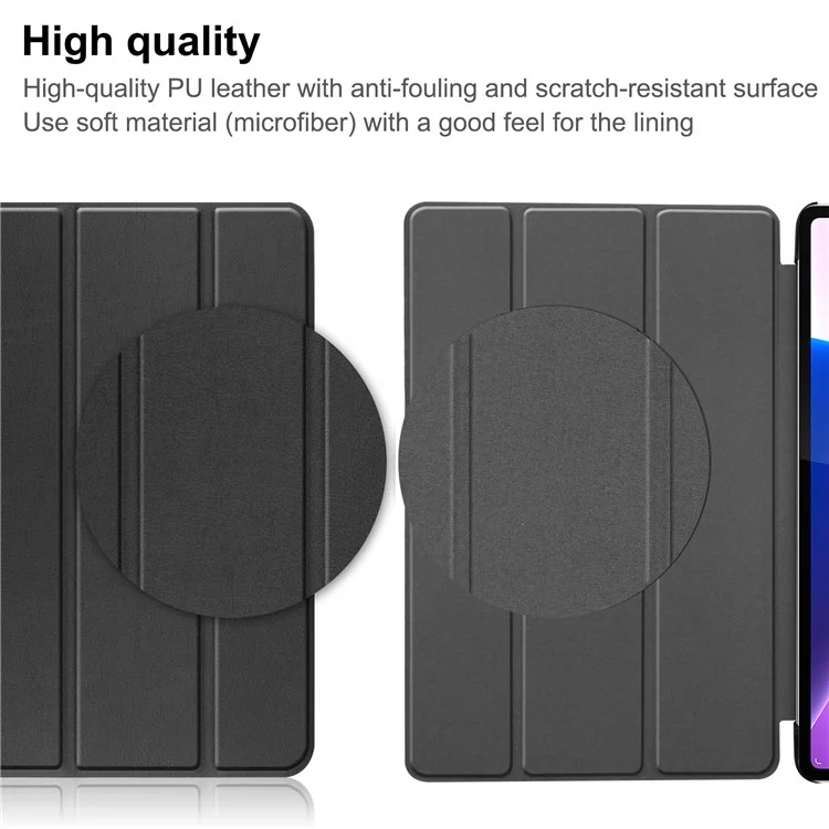 Trifold Stand Tablet Cover for Lenovo Tab P12 Pro, PU Leather + PC Protective Auto Wake/Sleep Smart Case - Black-Cellmalls