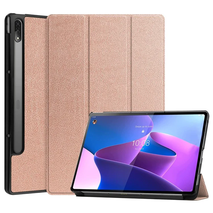 Trifold Stand Tablet Cover for Lenovo Tab P12 Pro, PU Leather + PC Protective Auto Wake/Sleep Smart Case - Black-Cellmalls