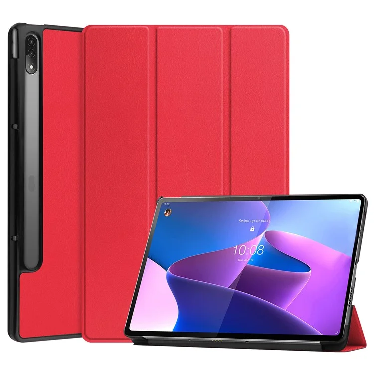 Trifold Stand Tablet Cover for Lenovo Tab P12 Pro, PU Leather + PC Protective Auto Wake/Sleep Smart Case - Black-Cellmalls