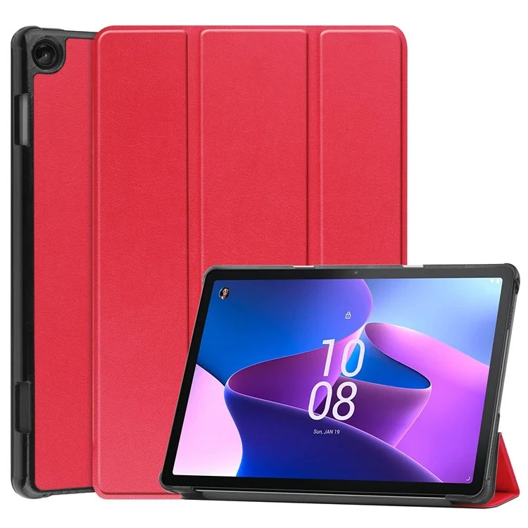 For Lenovo Tab M10 (Gen 3) TB-328FU / TB-328XU PU Leather Trifold Stand Cover Auto Sleep / Wake Case - Black-Cellmalls