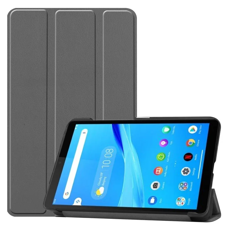 For Lenovo Tab M7 (2nd Gen) TB-7305F / (3rd Gen) Stable Tri-fold Stand Stand Tablet Cover Textured Surface PU Leather Tablet Case with Dual Viewing Angles  - Black-Cellmalls