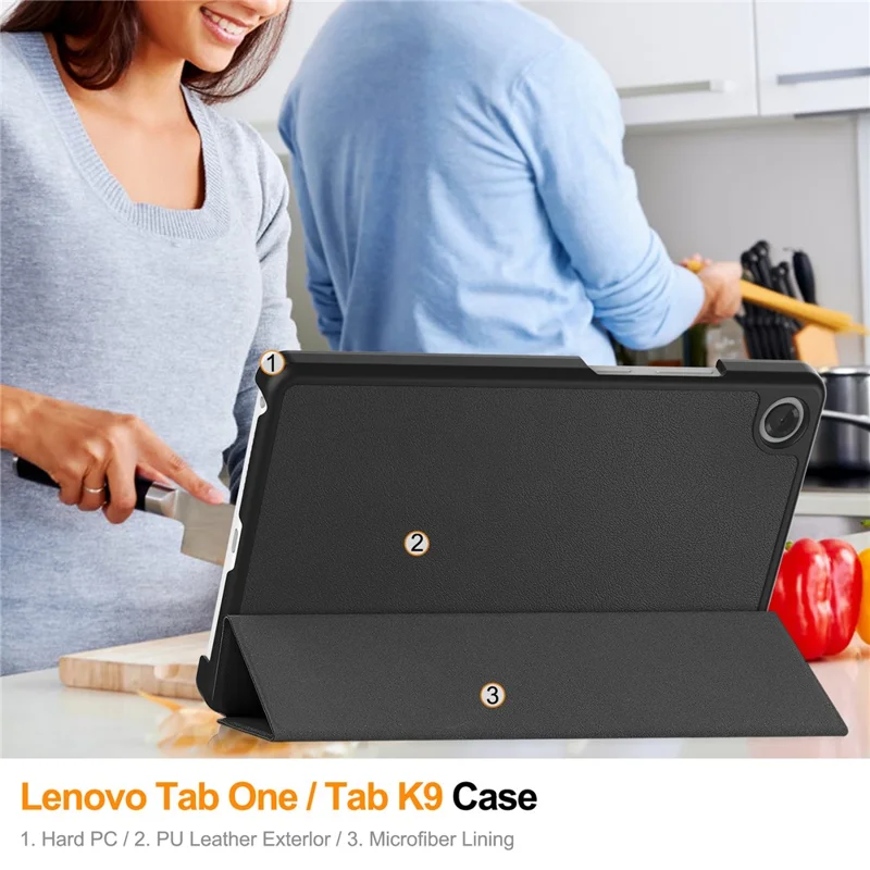 For Lenovo Tab K9  /  Tab One Case Anti-Drop Leather Stand Tablet Cover - Black-Cellmalls
