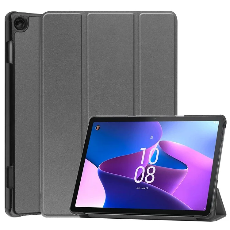 For Lenovo Tab M10 (Gen 3) TB-328FU / TB-328XU PU Leather Trifold Stand Cover Auto Sleep / Wake Case - Black-Cellmalls