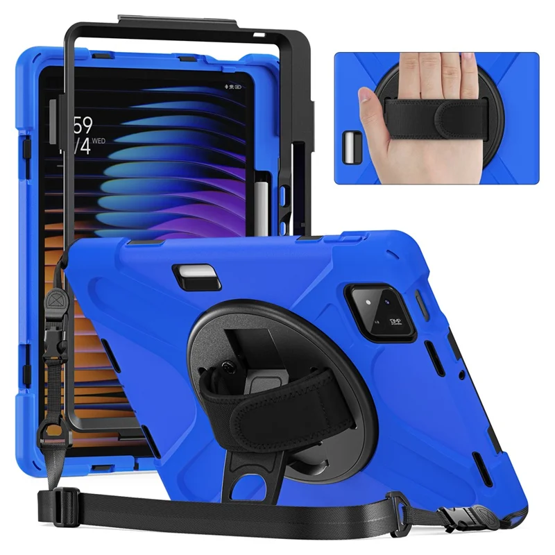 For Xiaomi Pad 7 Kickstand Case TPU PC Silicone Tablet Cover with Shoulder Strap - Navy Blue-Cellmalls