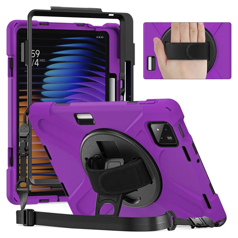 For Xiaomi Pad 7 Kickstand Case TPU PC Silicone Tablet Cover with Shoulder Strap - Navy Blue-Cellmalls