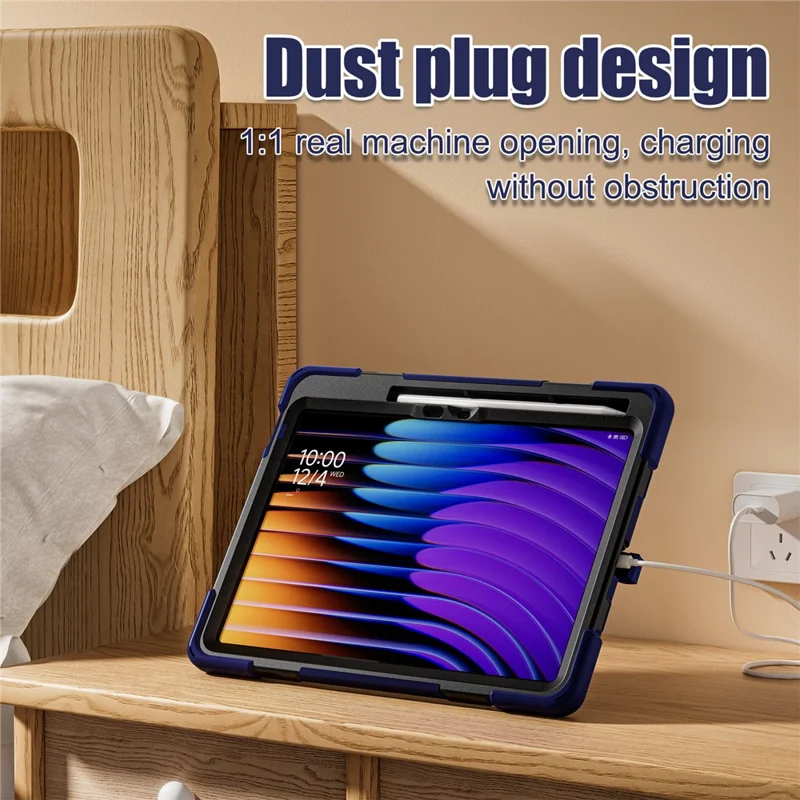 For Xiaomi Pad 7 Kickstand Case TPU PC Silicone Tablet Cover with Shoulder Strap - Navy Blue-Cellmalls