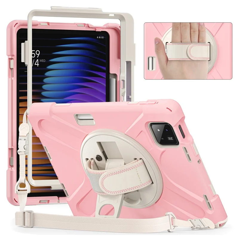 For Xiaomi Pad 7 Kickstand Case TPU PC Silicone Tablet Cover with Shoulder Strap - Navy Blue-Cellmalls