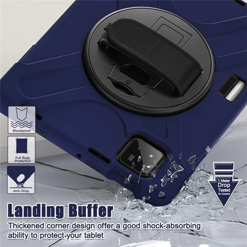 For Xiaomi Pad 7 Kickstand Case TPU PC Silicone Tablet Cover with Shoulder Strap - Navy Blue-Cellmalls