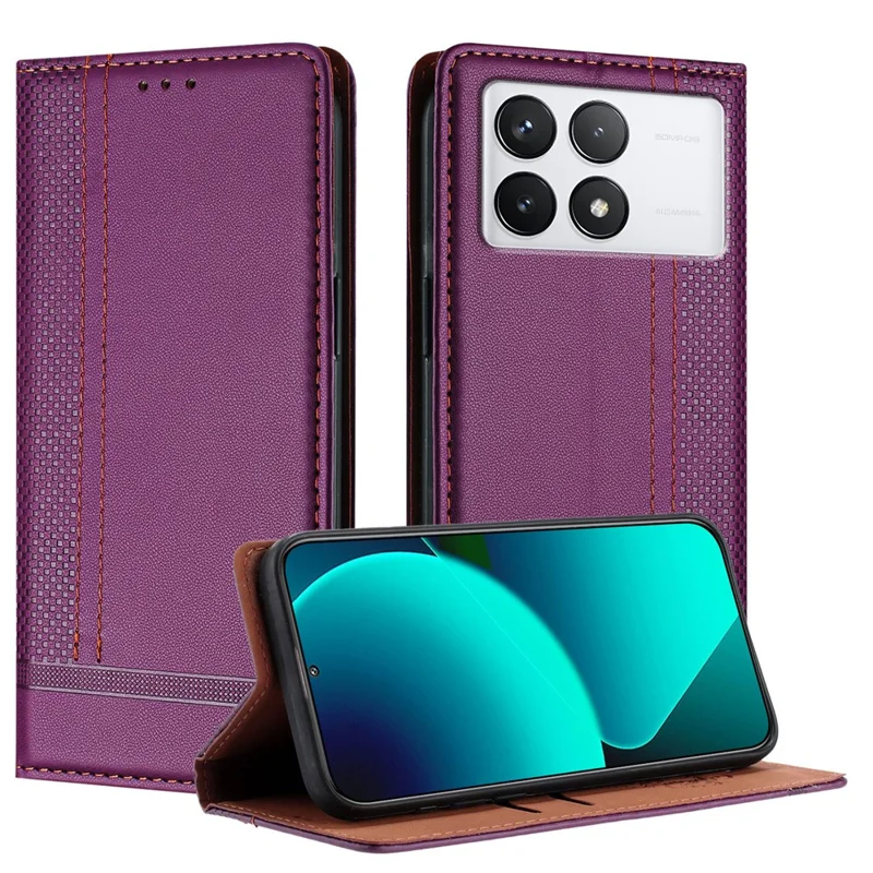 For Xiaomi 14T Pro Case L-Shaped Grid Pattern Leather Stand Phone Cover with Card Slots - Blue-Cellmalls