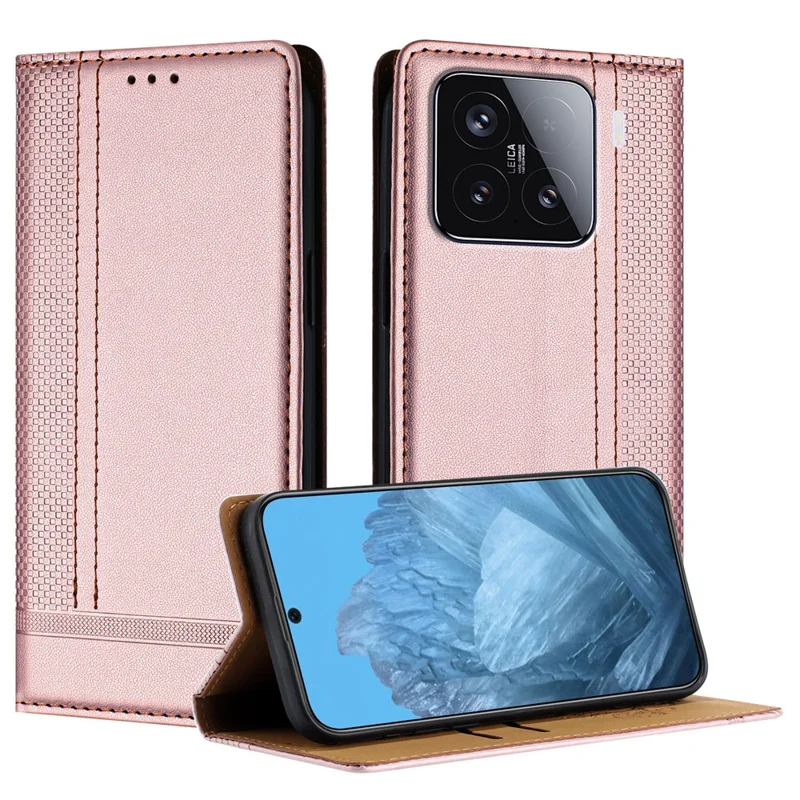 For Xiaomi 15 Case L-Shaped Grid Pattern Leather Stand Phone Cover with Card Slots - Blue-Cellmalls