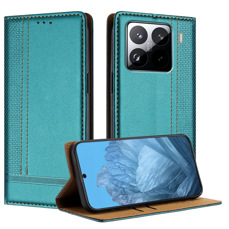 For Xiaomi 15 Pro Case L-Shaped Grid Pattern Leather Stand Phone Cover with Card Slots - Blue-Cellmalls