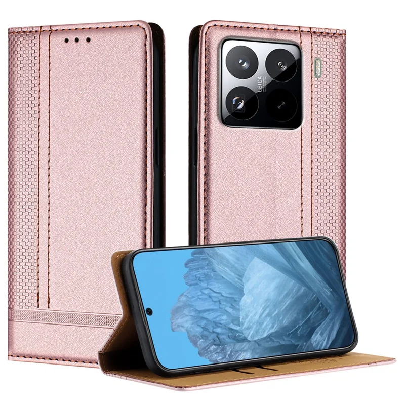 For Xiaomi 15 Pro Case L-Shaped Grid Pattern Leather Stand Phone Cover with Card Slots - Blue-Cellmalls