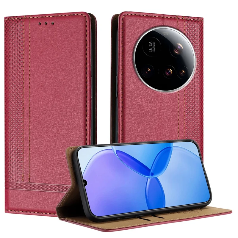 For Xiaomi 15 Ultra Case L-Shaped Grid Pattern Leather Stand Phone Cover with Card Slots - Blue-Cellmalls