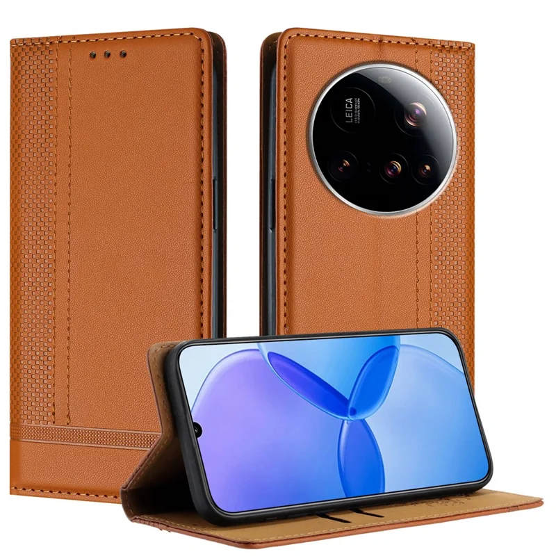 For Xiaomi 15 Ultra Case L-Shaped Grid Pattern Leather Stand Phone Cover with Card Slots - Blue-Cellmalls