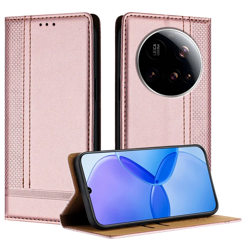 For Xiaomi 15 Ultra Case L-Shaped Grid Pattern Leather Stand Phone Cover with Card Slots - Blue-Cellmalls