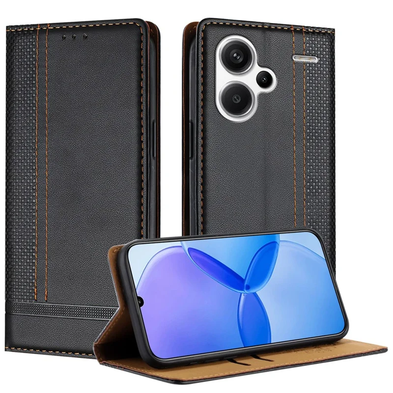 For Xiaomi Redmi Note 13 Pro+ 5G Case L-Shaped Grid Pattern Leather Stand Phone Cover with Card Slots - Blue-Cellmalls