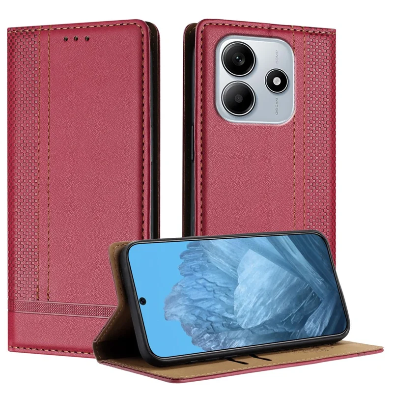 For Xiaomi Redmi Note 14 5G Case L-Shaped Grid Pattern Leather Stand Phone Cover with Card Slots - Blue-Cellmalls