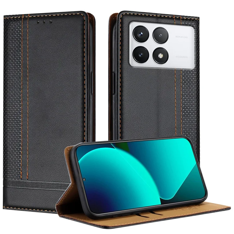 For Xiaomi 14T Pro Case L-Shaped Grid Pattern Leather Stand Phone Cover with Card Slots - Blue-Cellmalls