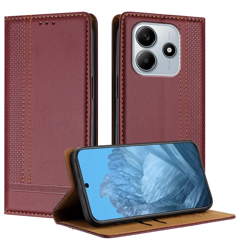 For Xiaomi Redmi Note 14 5G Case L-Shaped Grid Pattern Leather Stand Phone Cover with Card Slots - Blue-Cellmalls