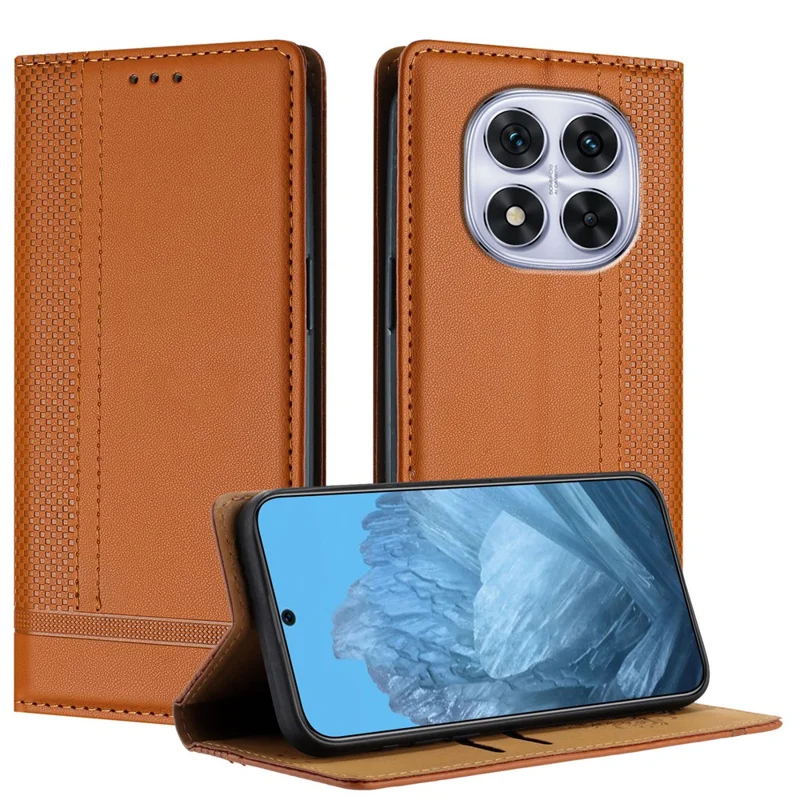 For Xiaomi Redmi Note 14 Pro 5G Case L-Shaped Grid Pattern Leather Stand Phone Cover with Card Slots - Blue-Cellmalls