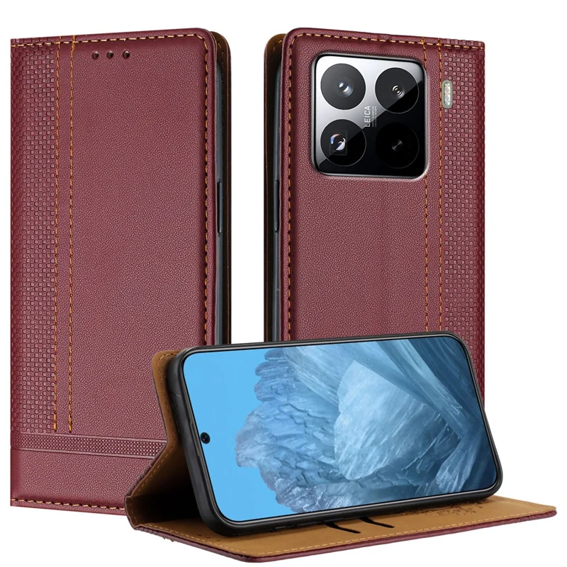 For Xiaomi 15 Pro Case L-Shaped Grid Pattern Leather Stand Phone Cover with Card Slots - Blue-Cellmalls