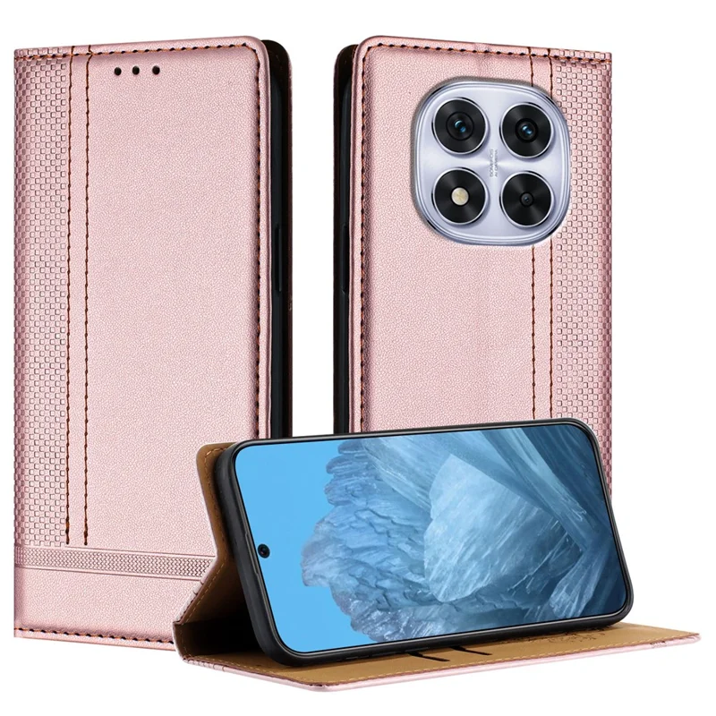 For Xiaomi Redmi Note 14 Pro 5G Case L-Shaped Grid Pattern Leather Stand Phone Cover with Card Slots - Blue-Cellmalls