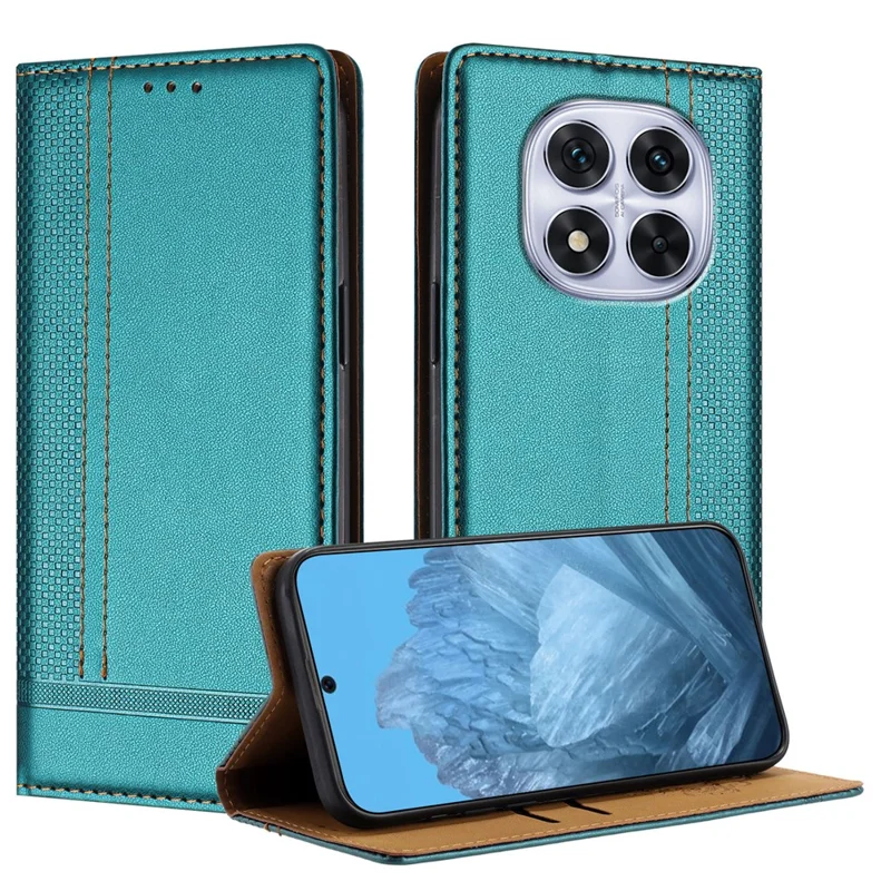 For Xiaomi Redmi Note 14 Pro 5G Case L-Shaped Grid Pattern Leather Stand Phone Cover with Card Slots - Blue-Cellmalls