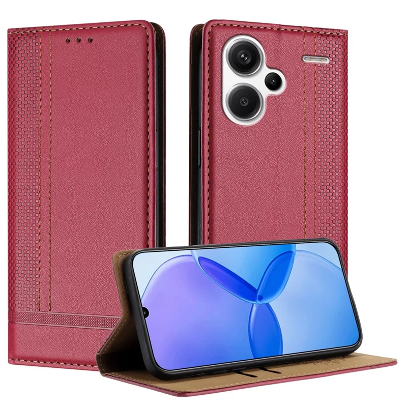 For Xiaomi Redmi Note 13 Pro+ 5G Case L-Shaped Grid Pattern Leather Stand Phone Cover with Card Slots - Blue-Cellmalls