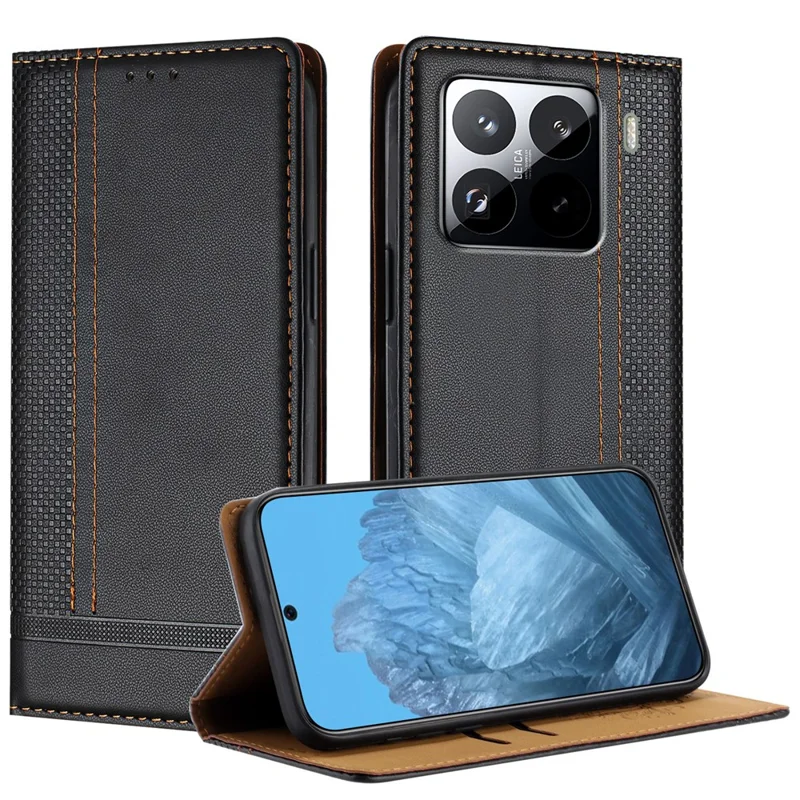 For Xiaomi 15 Pro Case L-Shaped Grid Pattern Leather Stand Phone Cover with Card Slots - Blue-Cellmalls