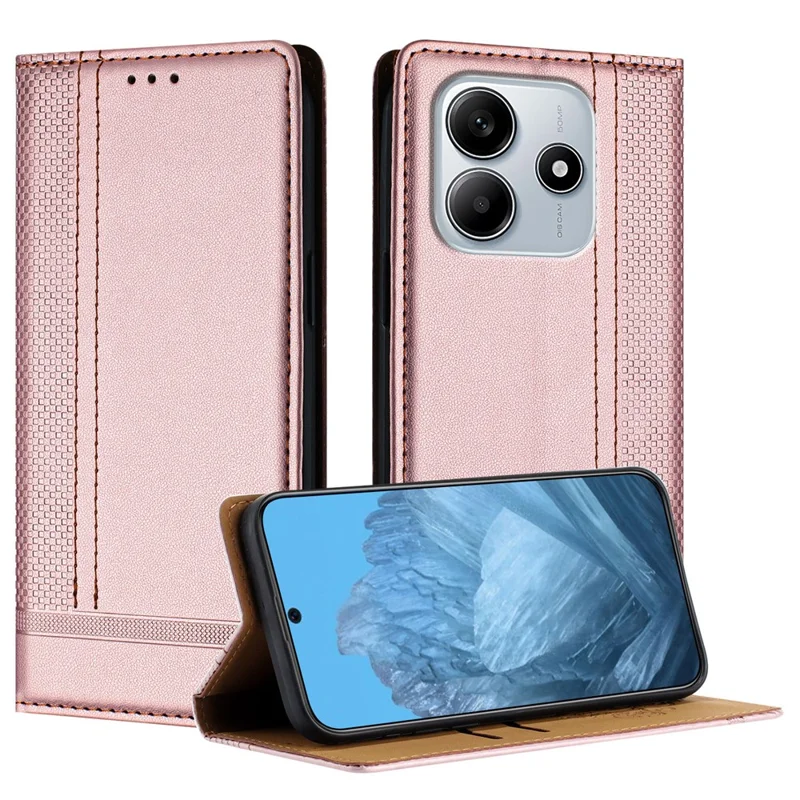 For Xiaomi Redmi Note 14 5G Case L-Shaped Grid Pattern Leather Stand Phone Cover with Card Slots - Blue-Cellmalls