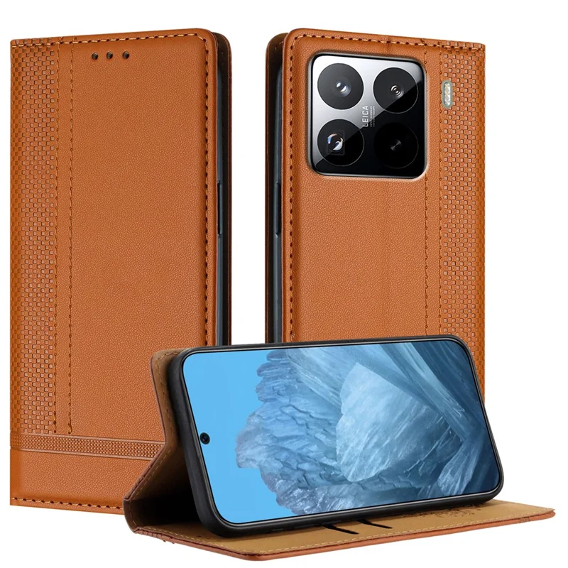 For Xiaomi 15 Pro Case L-Shaped Grid Pattern Leather Stand Phone Cover with Card Slots - Blue-Cellmalls