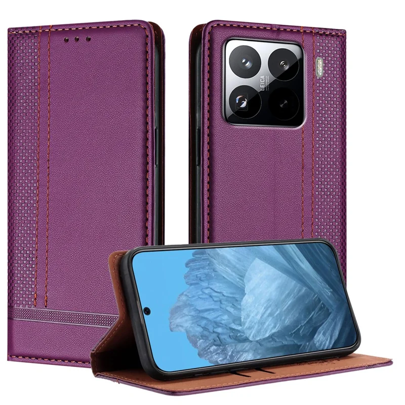 For Xiaomi 15 Pro Case L-Shaped Grid Pattern Leather Stand Phone Cover with Card Slots - Blue-Cellmalls