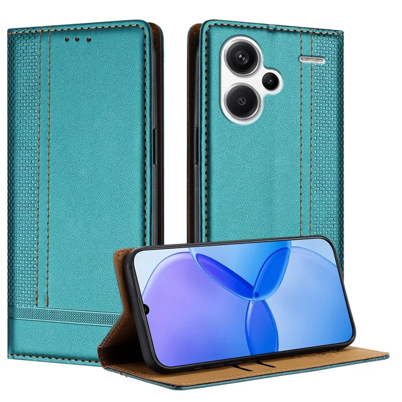 For Xiaomi Redmi Note 13 Pro+ 5G Case L-Shaped Grid Pattern Leather Stand Phone Cover with Card Slots - Blue-Cellmalls