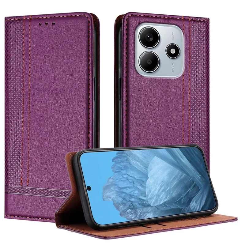 For Xiaomi Redmi Note 14 5G Case L-Shaped Grid Pattern Leather Stand Phone Cover with Card Slots - Blue-Cellmalls