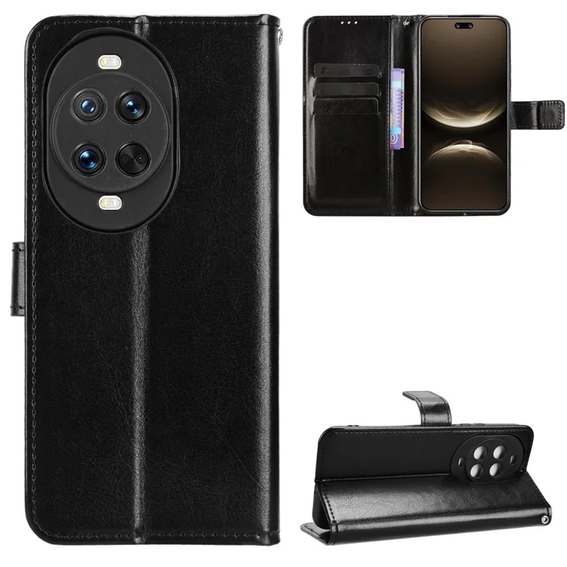 For Huawei nova 14 Ultra 5G PU Leather Case with Strap Crazy Horse Texture Phone Wallet Cover - Black-Cellmalls