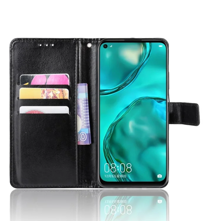 Crazy Horse Leather Wallet Case for Huawei P40 lite/nova 7i/nova 6 SE - Black-Cellmalls