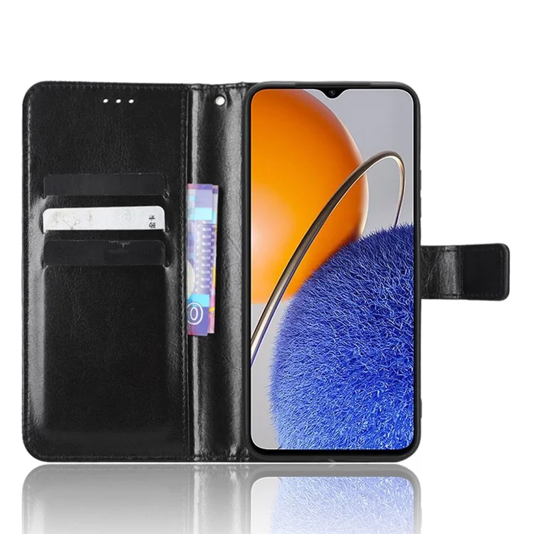 For Huawei nova Y61 4G / Enjoy 50z 4G Drop-proof PU Leather Phone Case Crazy Horse Texture Wallet Stand Magnetic Phone Cover with Strap - Black-Cellmalls