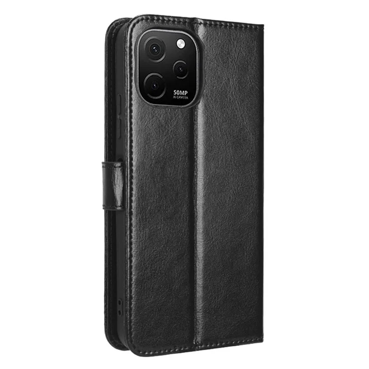 For Huawei nova Y61 4G / Enjoy 50z 4G Drop-proof PU Leather Phone Case Crazy Horse Texture Wallet Stand Magnetic Phone Cover with Strap - Black-Cellmalls