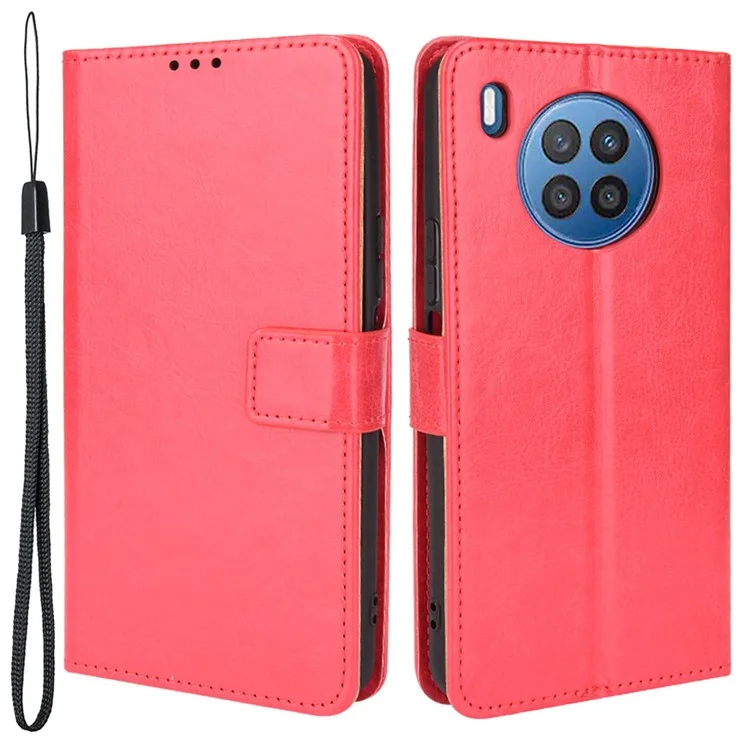 Crazy Horse Texture Anti-Scratch PU Leather Wallet Magnetic Clasp Case with Wrist Strap for Huawei nova 8i/Honor 50 Lite - Gold-Cellmalls