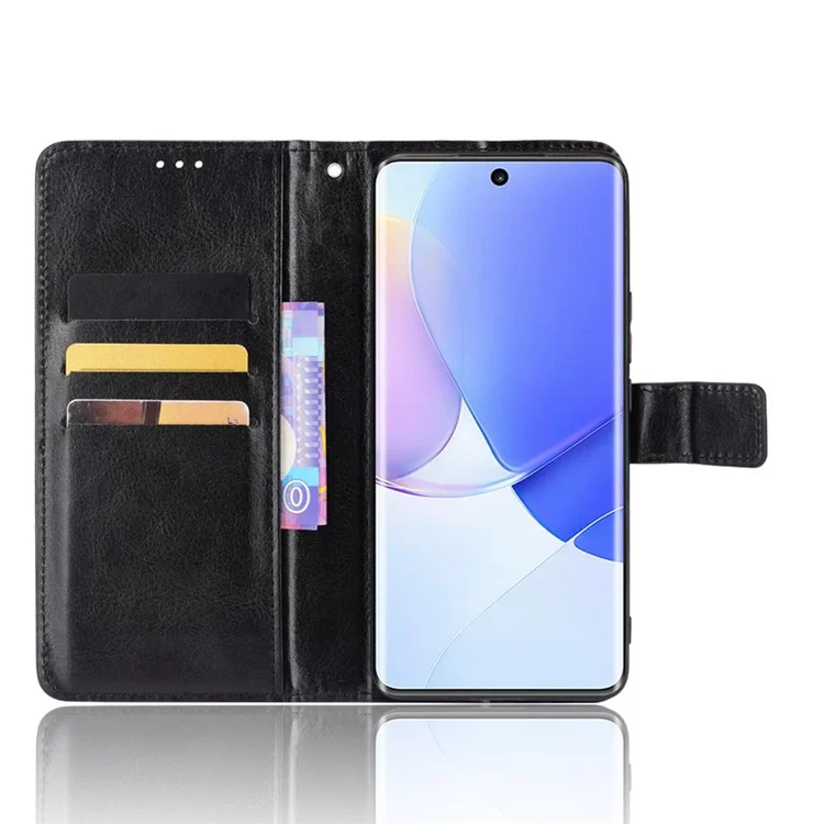 Crazy Horse Texture PU Leather Anti-drop Wallet Stand Design Phone Case Shell for Huawei nova 9 - Black-Cellmalls