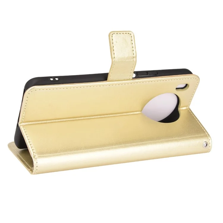 Crazy Horse Texture Anti-Scratch PU Leather Wallet Magnetic Clasp Case with Wrist Strap for Huawei nova 8i/Honor 50 Lite - Gold-Cellmalls