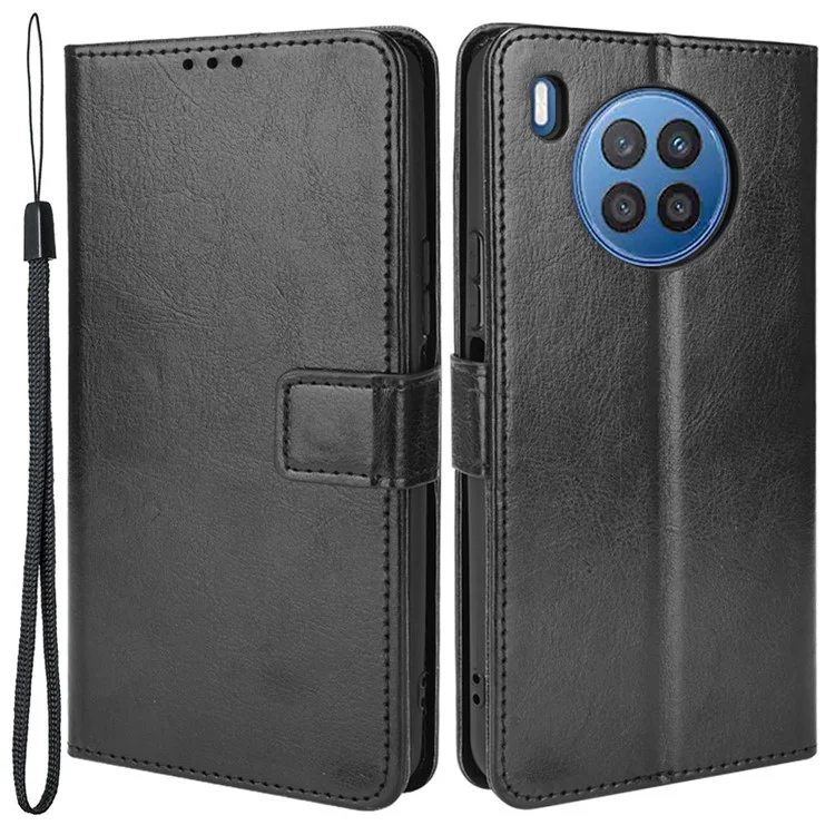 Crazy Horse Texture Anti-Scratch PU Leather Wallet Magnetic Clasp Case with Wrist Strap for Huawei nova 8i/Honor 50 Lite - Gold-Cellmalls