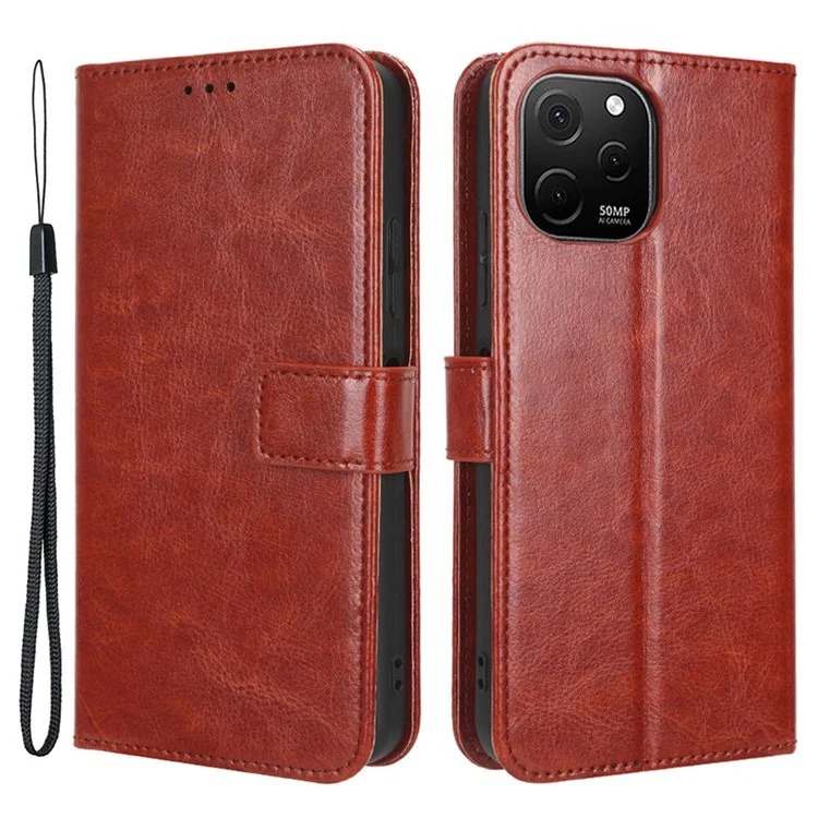 For Huawei nova Y61 4G / Enjoy 50z 4G Drop-proof PU Leather Phone Case Crazy Horse Texture Wallet Stand Magnetic Phone Cover with Strap - Black-Cellmalls