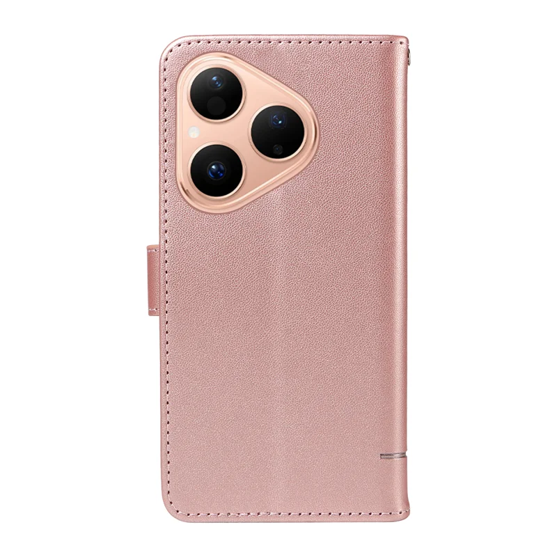 For Huawei Pura 80 Case Cat Pattern Imprint Leather Phone Cover with Wrist Strap - Rose Gold-Cellmalls