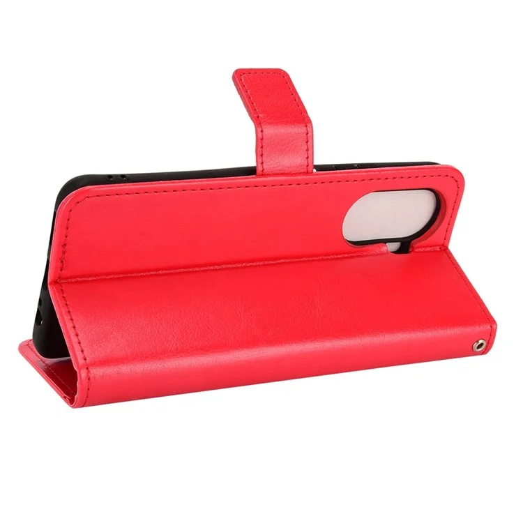 Crazy Horse Texture Case for Huawei nova Y70 4G/nova Y70 Plus 4G, Stand Wallet Feature PU Leather Anti-scratch Phone Cover Shell - Red-Cellmalls