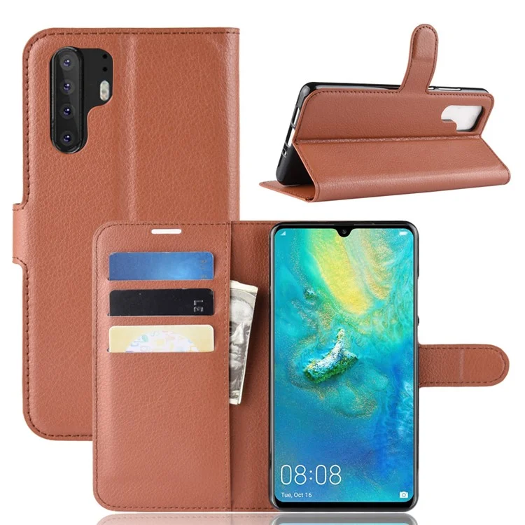 Litchi Texture Wallet Leather Mobile Phone Cover for Huawei P30 Pro Stand Phone Accessory - Black-Cellmalls